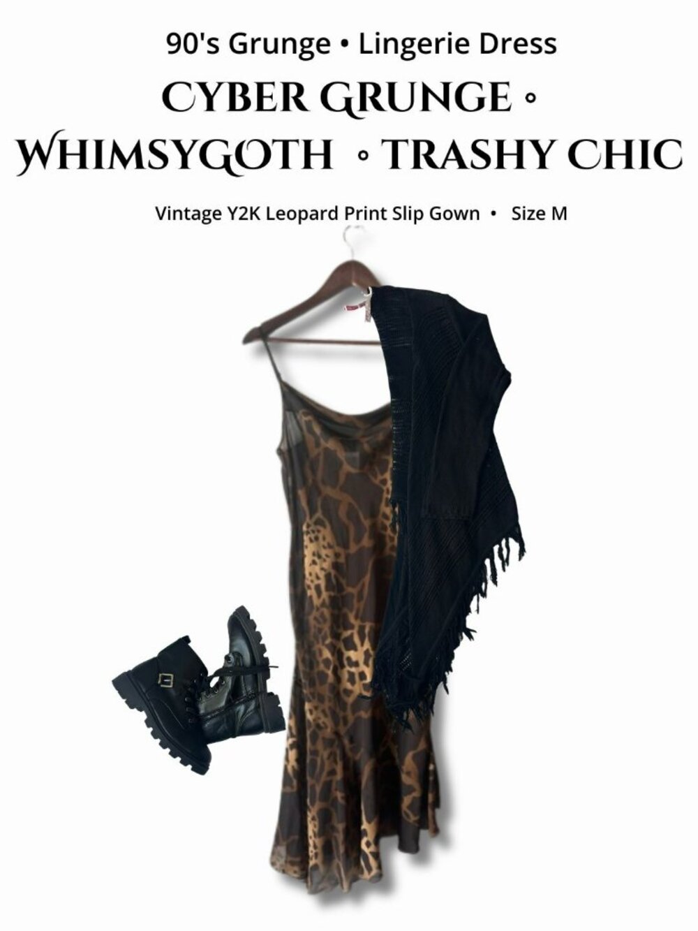 Sheer Leopard Slip Maxi Dress 90s Vintage Y2K Lingerie Grunge Glam